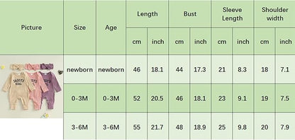 WZTYYDS Newborn Baby Girl Clothes Ribbed Romper Print Long Sleeve Jumpsuits Bow Headband Set Infant One-piece Outfits
