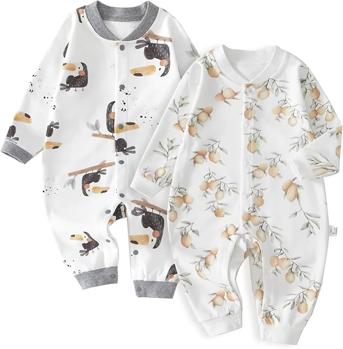 100% Organic Cotton Soft 3-24 Months 2-Piece Unisex Footless Newborn Baby Sleepers Pajamas Romper Boys Girls