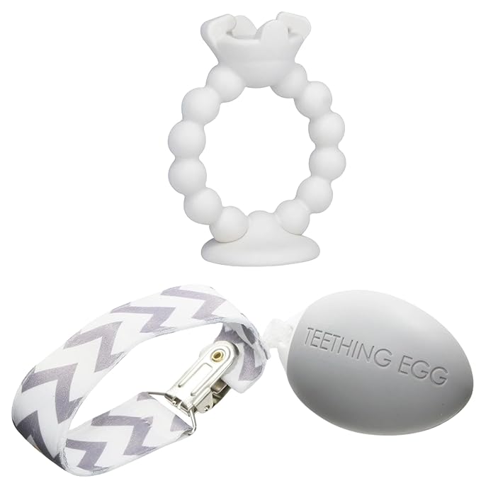 The Teething Egg and Grippie Ring - Baby Development Toys, Teether for 3, 4, 6, 12 Up to 18 Months Old Boy or Girl, Sensory Toys, A Baby Registry Must Have, Gray