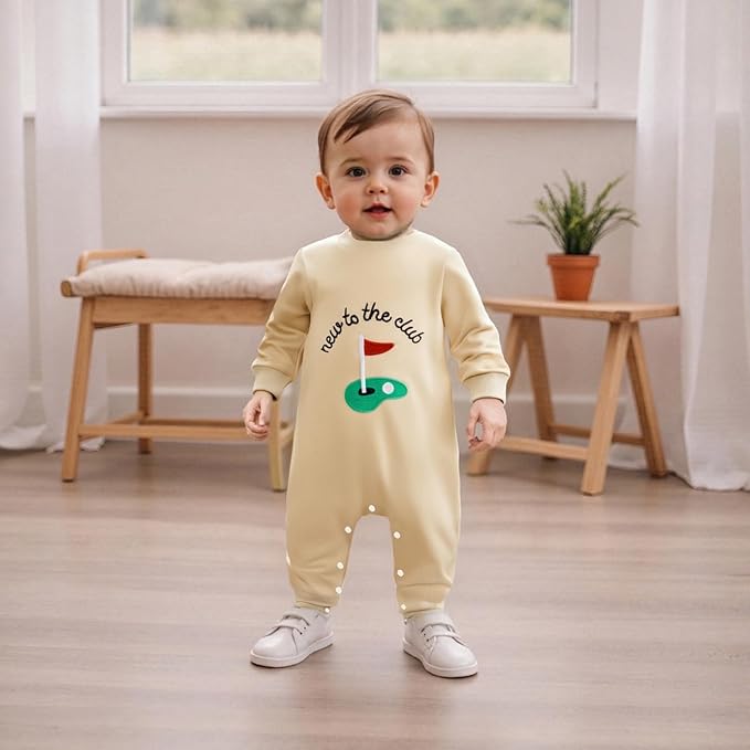 Newborn Baby Boy Fall Outfit Romper Golf Court Embroidery Long Sleeve Onesie Jumpsuit Bodysuit Cute Infant Clothes