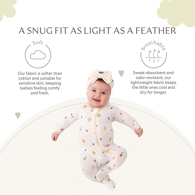 Bamboo Little Soft Baby Footie Pajamas, Baby Clothes, Newborn Sleepers, 95% Viscose and 5% Spandex, 0-24 Months