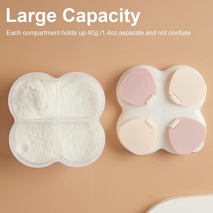 Formula Dispenser No-Spill with Four Compartment, Infant Milk Powder Dispenser Portable On The Go, Kids Snack Formula Containers for Travel Hold Outdoor, Light Yellow