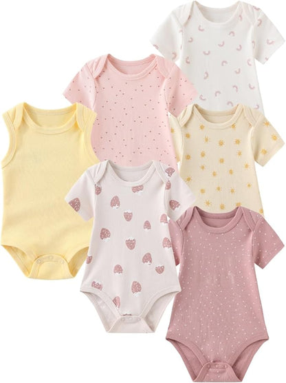 6 Pack Unisex Baby Boy Girl Rompers 0-12months Infant Short Sleeve Bodysuits New Born Soft Cotton One-Piece Clothes
