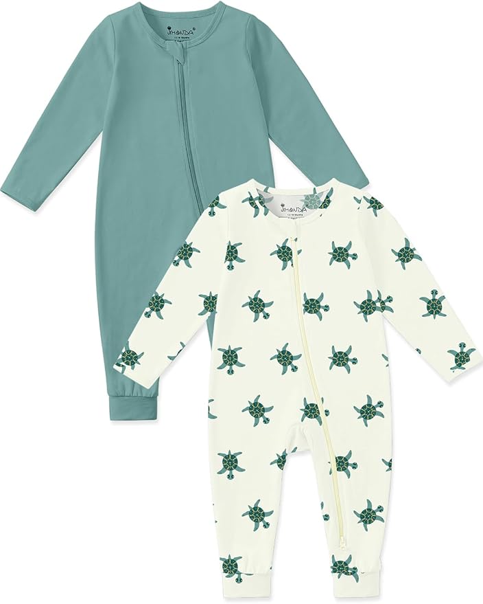 Jimonda Baby Sleeper Rompers,Unisex Boys Girls Zip-Front Pajamas One-Piece Footless Outfit 0-24 Months (Pack of 2