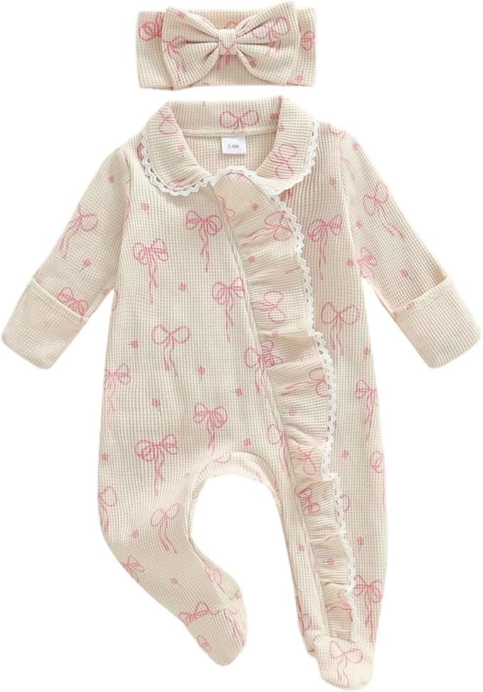 Newborn Baby Girl Fall Winter Outfits Clothes Knit Jumpsuit Ruffle Romper Newborn Coming Home Outfit for Baby Girl