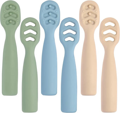 Baby Spoons Self Feeding 6+ Months Set, 6 Pack First Stage Baby Led Weaning Supplies, BPA Free, Toddler Utensils for Soft Tip Silicone Feeding Spoon, Boil and Dishwasher Safe