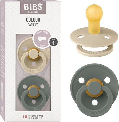 Bibs Colour Pacifier 2-Pack | BPA Free Soother, Round Nipple. Natural Rubber Latex,
