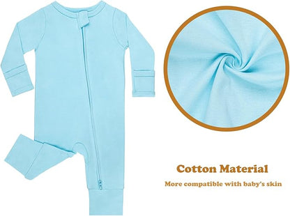 GUISBY Cotton Sleepers Footless Pajamas with Zipper and Mittens Long Sleeve Rompers for Baby