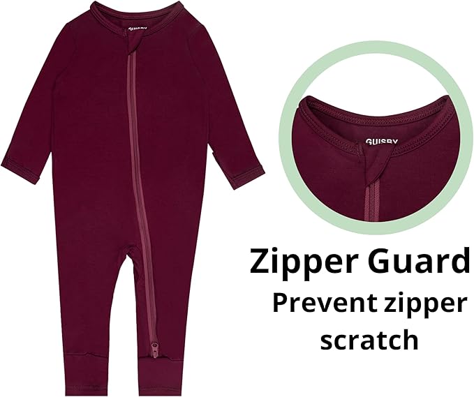 GUISBY Baby Footless Rompers, Rayon Pajamas 2 Way Zipper with Long Sleeve Sleeper
