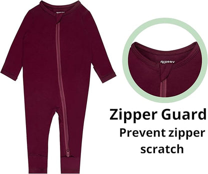 GUISBY Baby Footless Rompers, Rayon Pajamas 2 Way Zipper with Long Sleeve Sleeper