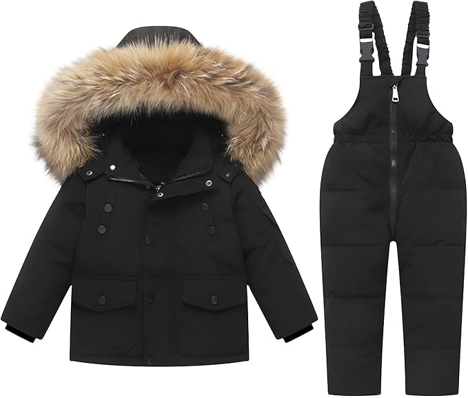 Kids 2 Piece Snowsuit Sets Girls Boys Winter Cute Hooded Puffer Jacket Snow Pants Snowboard Skiing Sets Insulated