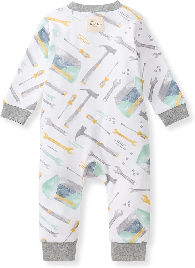 Burt's Bees Baby Boys Sleep and Play PJs, 100% Organic Cotton One-Piece Zip Front Romper Jumpsuit Pajamas