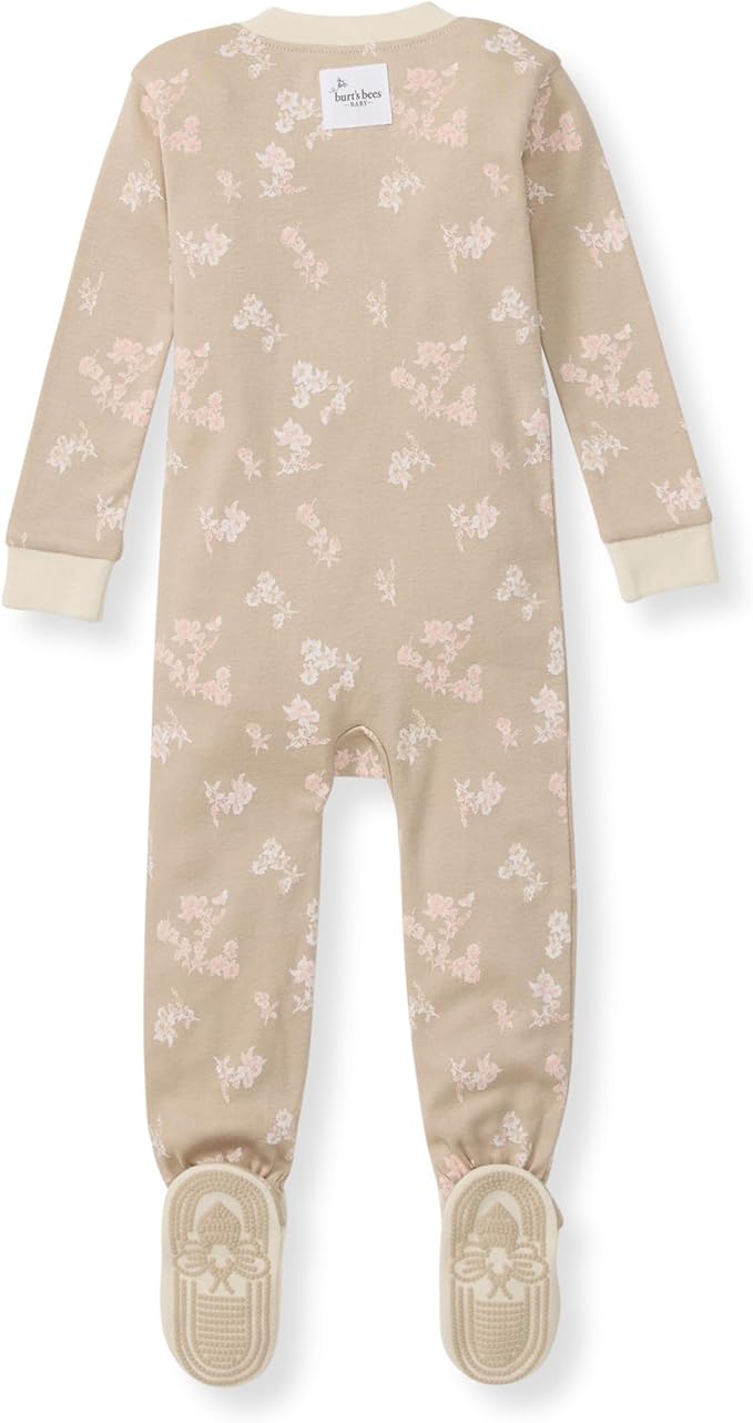 Burt's Bees Baby Baby Girls Sleeper Pajamas, 100% Organic Cotton, One-piece PJs, Diagonal Zip Up Jumpsuit, Snug Fit Footie