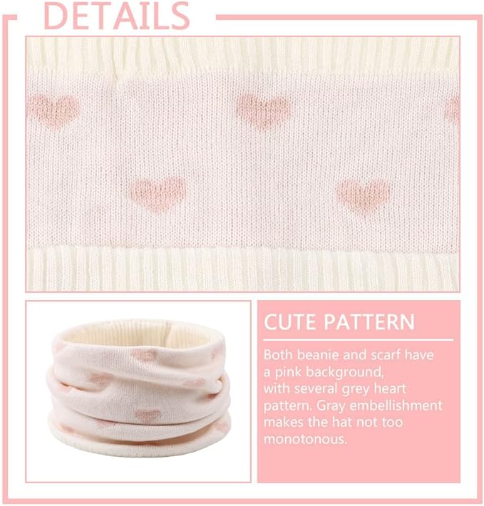 JANGANNSA Knitted Baby Hat Scarf Set Winter Warm Boys Girls Beanie Fleece Lining Toddler Kids Hats with Pompom