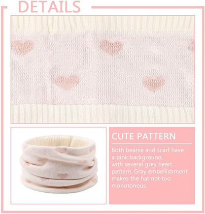 JANGANNSA Knitted Baby Hat Scarf Set Winter Warm Boys Girls Beanie Fleece Lining Toddler Kids Hats with Pompom