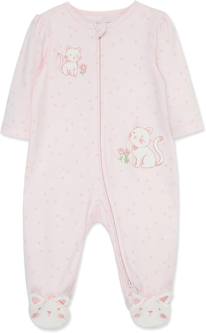 Little Me Clothes for Baby Girls' 100% Cotton Scratch-Free Tag Footie Sleeper, Preemie to 9 Months