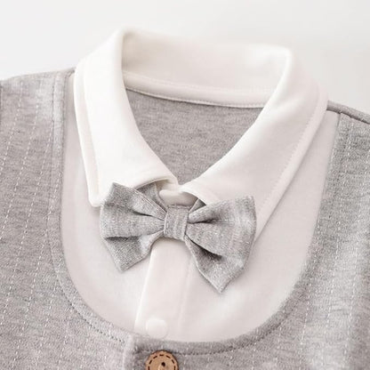 HUAANIUE Newborn Baby Boys Gentleman Romper One Piece Long Sleeve Bowtie Outfit Formal Wear Tuxedo Suit