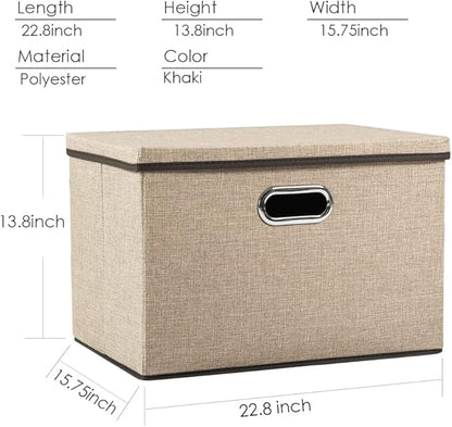 PRANDOM Extra Large Collapsible Storage Bins with Lids [5-Pack] Linen Fabric Foldable Storage Baskets Boxes Organizer Containers Cube with Cover for Bedroom Closet Office Nursery (22.8x15.75x13.8)