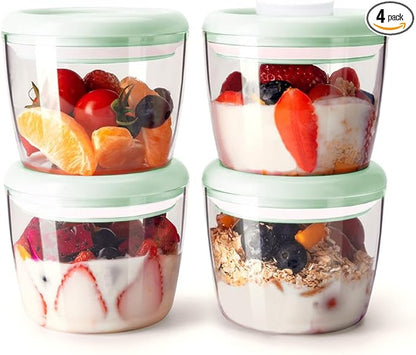 Overnight Oats Containers with Lids,14oz 400ml Set of 4 Meal Prep Container, Airtight Leakproof Reusable Food Storage Containers,Pop-Top Lids Bowl for Leftovers,Glass-like Clarity Tritan Material