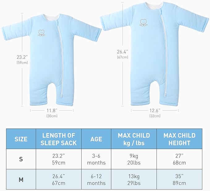 Premium Cotton Baby Sleep Sack with Legs Warm Winter 6-12 Months 2.5 Tog Ultra-Soft Wearable Blanket Sleeping Bag for Easy Diaper Changing Transitional Unisex Sleep Bags for Newborn Infant Girls Boys