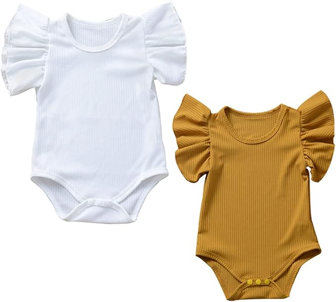 Newborn Infant Baby Girl Solid Ruffle Romper Bodysuit Jumpsuit Casual Clothes One Piece Outfit