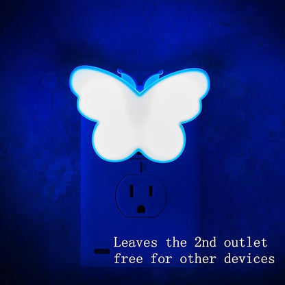 2pcs Butterfly LED Plug-in Night Light, Plug Into Wall Night Lights with Smart Dusk to Dawn Sensor, Auto On/Off, Suitable for Bedroom Bathroom Hallway Kids Room (Pink Light + Blue Light)