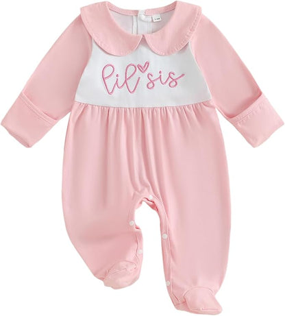 Gaono Newborn Baby Girl Romper Waffle Knit Striped Long Sleeve Doll Collar Heart Bow Jumpsuit Bodysuit Fall Winter Clothes