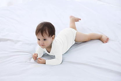 GUISBY Unisex Baby Rayon of Bamboo Snap Bodysuits, Long Sleeve with Mittens Cuffs Bodysuit