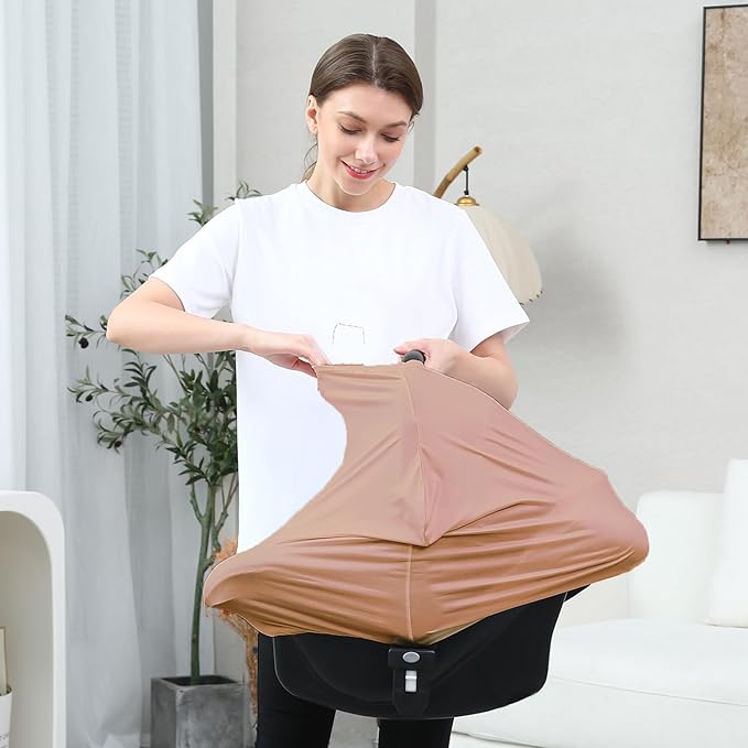 Car Seat Cover Baby for Nursing, Baby Breastfeeding Cover Carseat Canopy Covers, Solid Color Multi-use Nursing Cover for Babies (Wheat)