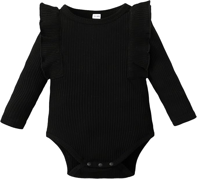 0-24M Infant Ribbed Romper Baby Girls Knit Ruffle Bodysuit Toddler Girl Solid Color Jumpsuit Holiday Shirt Tpos