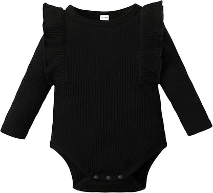 0-24M Infant Ribbed Romper Baby Girls Knit Ruffle Bodysuit Toddler Girl Solid Color Jumpsuit Holiday Shirt Tpos