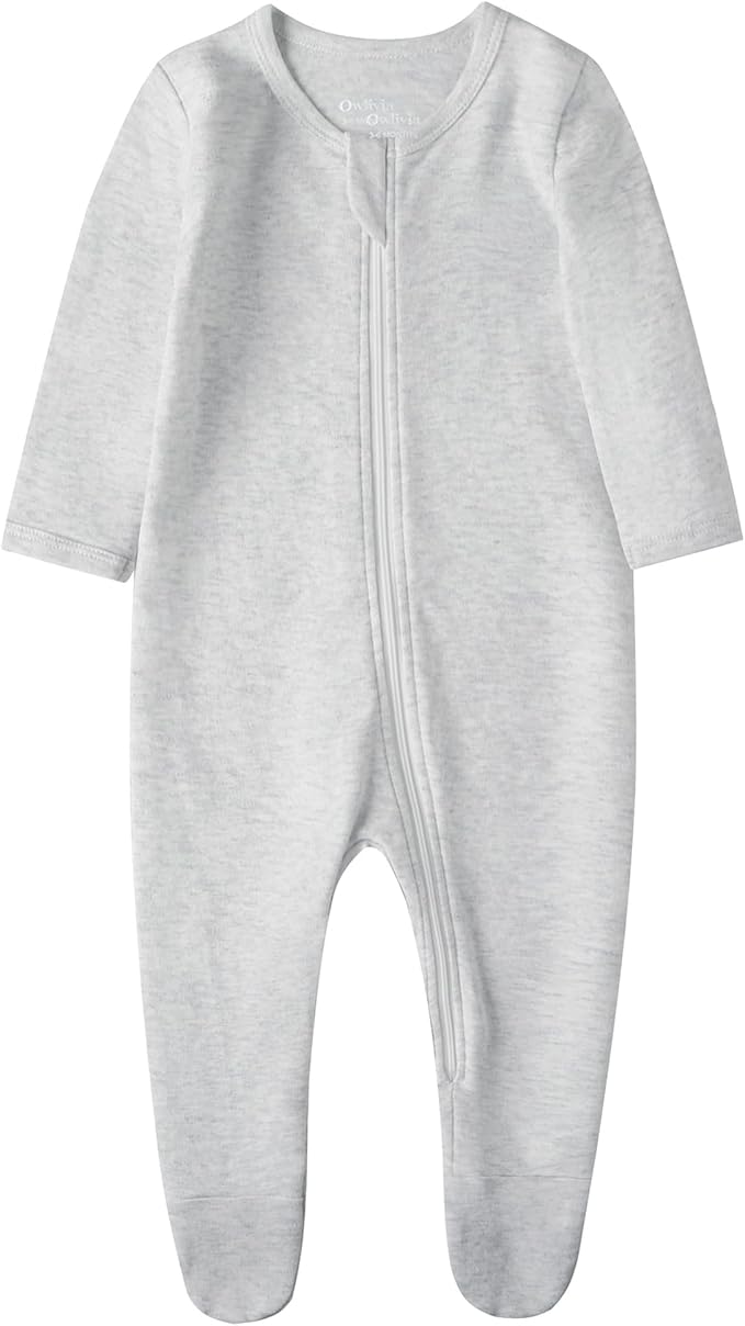 Owlivia Organic Cotton Baby Pajamas, Boys Girls 3-Pack Zip Front Sleep 'N Play, Footed Sleeper, Long Sleeve