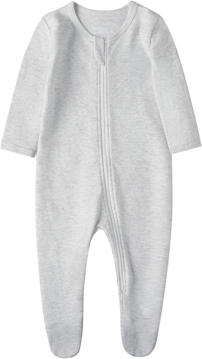 Owlivia Organic Cotton Baby Pajamas, Boys Girls 3-Pack Zip Front Sleep 'N Play, Footed Sleeper, Long Sleeve
