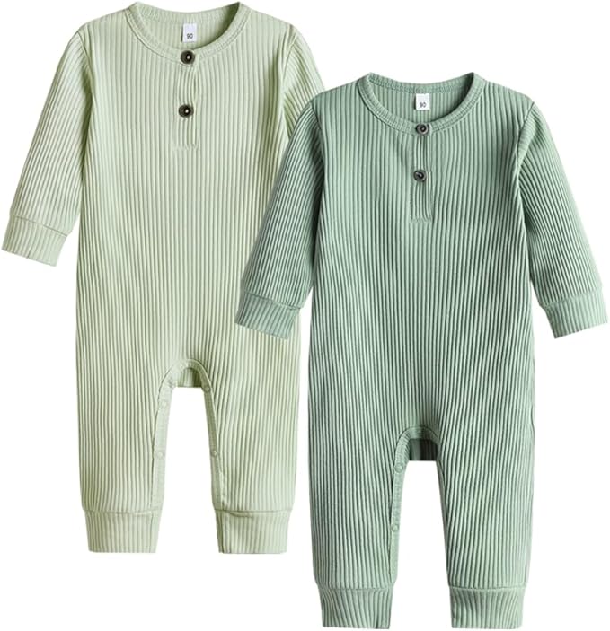 Bafeicao Baby Boy Girl 2/3 Pack Solid Romper Ribbed Short/Long Sleeve Bodysuit Jumpsuit Infant Knitted Outfits Clothes