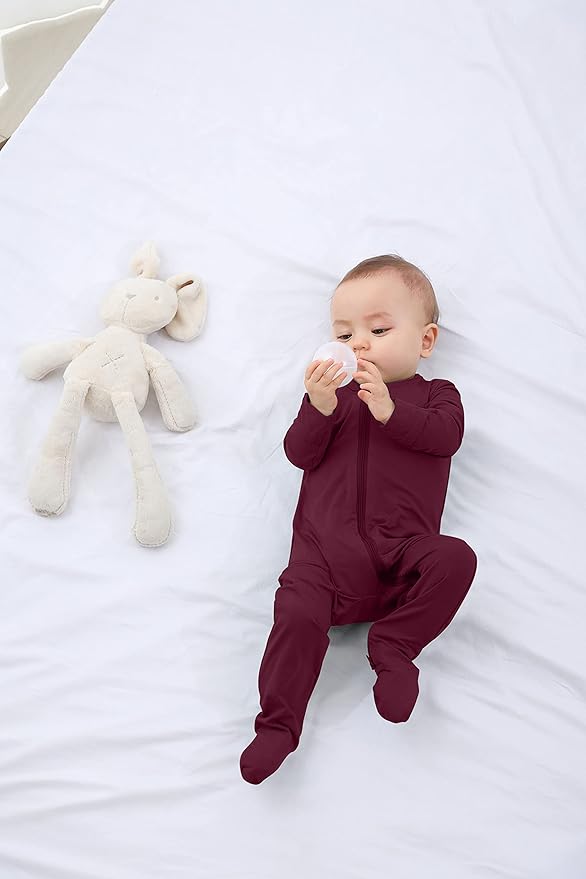 GUISBY Pajamas for Baby Boys & Girls, Infant Onesie with Mitten Long Sleeve Footed Pjs