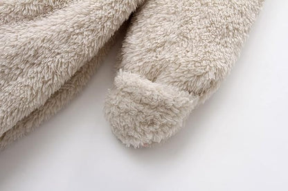 Baby Furry Jumpsuit Infant Bear Onesies Zipper Long Sleeve One-Piece Romper Hoodie Baby Outwear Snowsuit