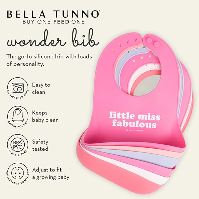 Bella Tunno Wonder Bib 2pk - Adjustable Silicone Baby Bibs for Girls & Boys, Durable and Waterproof BPA Free Silicone, Run The World & Hello Gorgeous