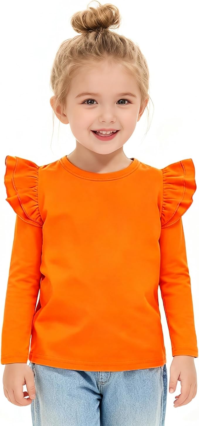LYSMuch Toddler Baby Girls Long Sleeve Ruffle T Shirt Kids Casual Plain Solid Top Blouse T-Shirt Undershirt