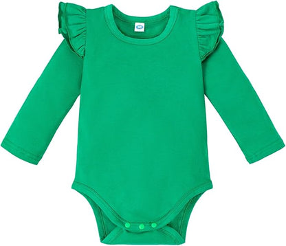 Magic Park 0-24M Infant Girl Romper Baby Girls Solid Color Bodysuit Toddler Ruffle Jumpsuit Shirts Casual Tops Baptism Shirt