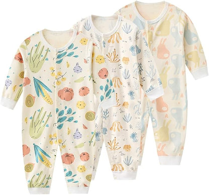 Newborn Baby Boy Girl Organic Cotton Bodysuit Long Sleeve Jumpsuit 3-Pack Outfits Clothes,0-24Months