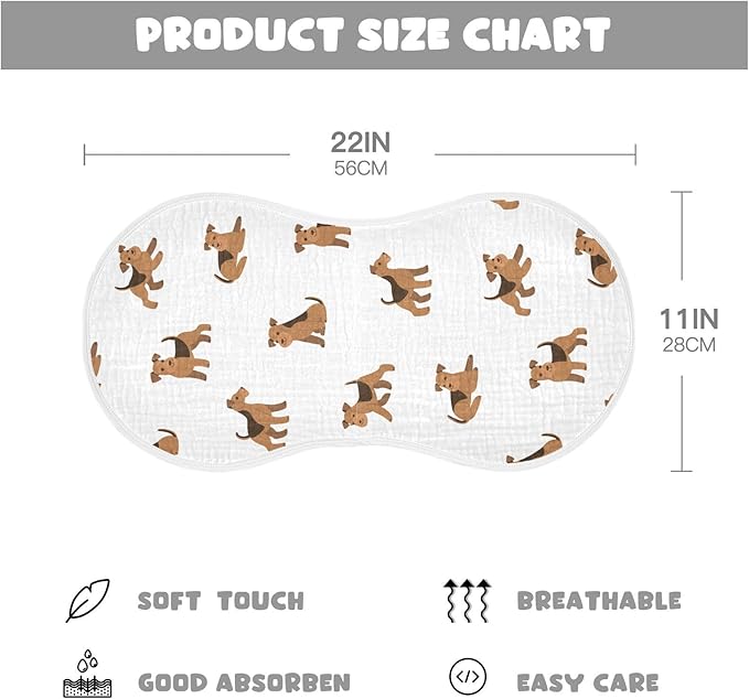 vvfelixl Burp Cloths Cartoon Happy Airedale Terrier Dog for Baby Boy Girls Baby Washcloths Burp Rags 1 Pack