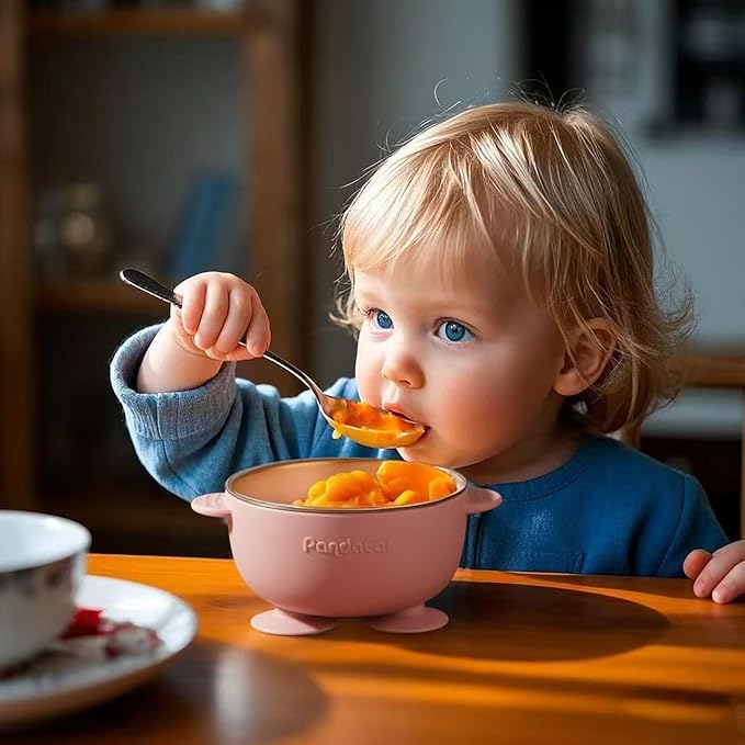 PandaEar 3 Pack Stainless Steel Baby Suction Bowls, Non-Slip Child Food Bowl with Silicone Sleeve for Kids Toddlers Infants, Unbreakable & Mess Free (Pink)