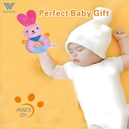 Baby Teether Rattle Toy - Soft Bunny Plush with Crinkle Squeaky Sound, Sensory Shaker for Newborns 0-12 Months, Infant Learning and Travel Stroller Toy
