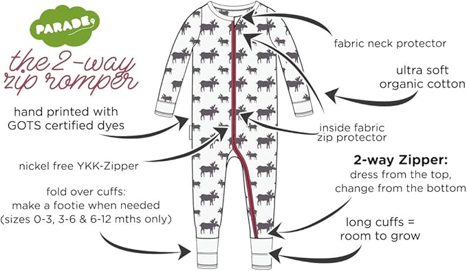 PARADE Organic Holiday Print '2-Way' Zip Romper