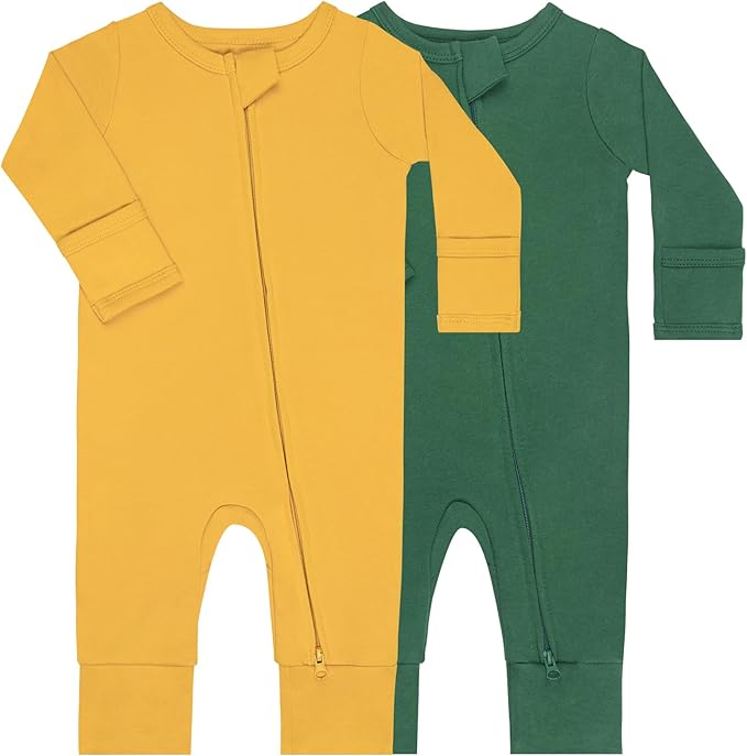 GUISBY Cotton Sleepers Footless Pajamas with Zipper and Mittens Long Sleeve Rompers for Baby