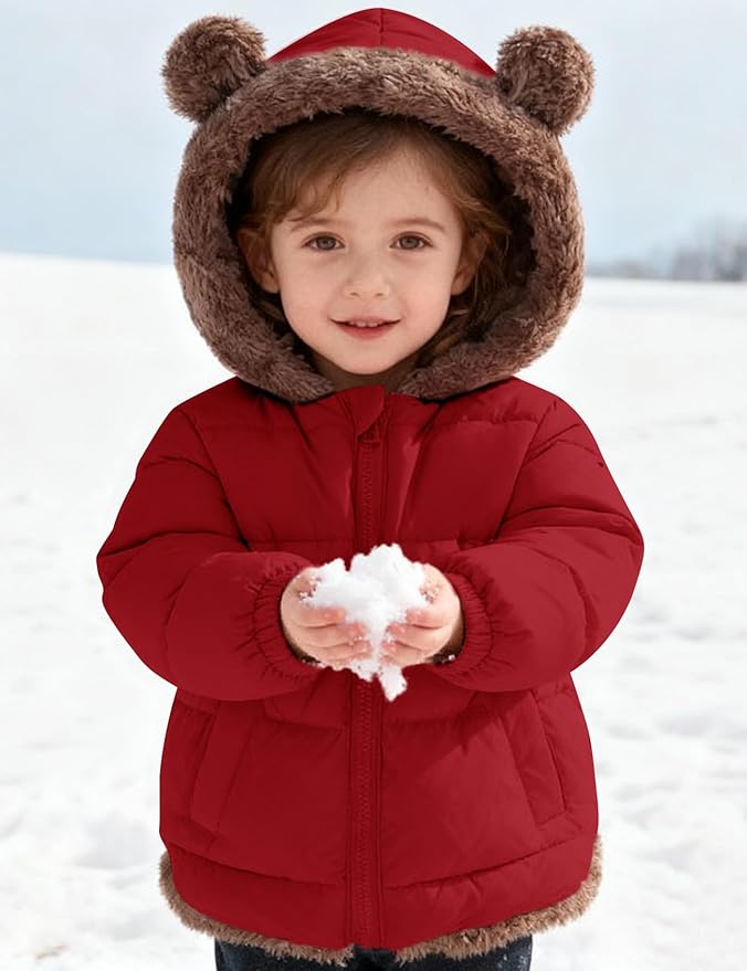 COZYPOIN Toddler Baby Boys Girls Winter Fleece Jackets Cute Bear Hooded Coats Little Kids Warm Windproof Outerwear for 1-6T