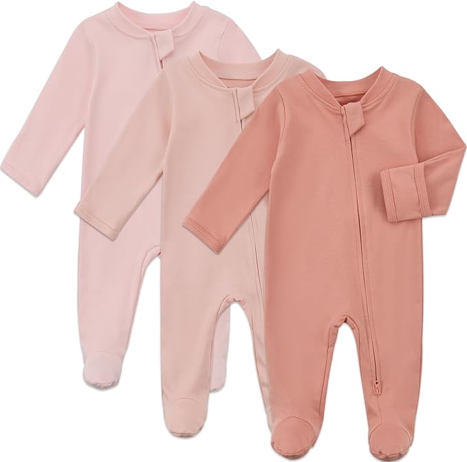Aablexema Baby Organic Cotton Footed Pajamas Zip Up Preemie Newborn One Piece Long Sleeve Onesie Pjs