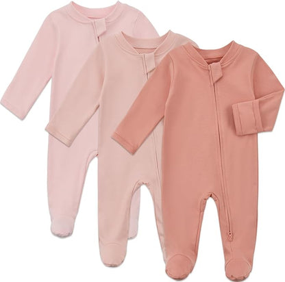 Aablexema Baby Organic Cotton Footed Pajamas Zip Up Preemie Newborn One Piece Long Sleeve Onesie Pjs