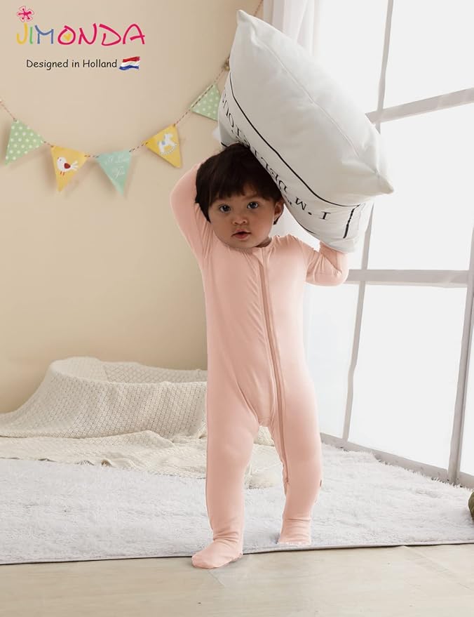 Jimonda Bamboo Baby Pajamas,Unisex Boys Girls One-Piece Footies,Long Sleeve Sleepers 2-Way Zip closure Romper