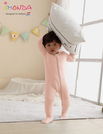 Jimonda Bamboo Baby Pajamas,Unisex Boys Girls One-Piece Footies,Long Sleeve Sleepers 2-Way Zip closure Romper